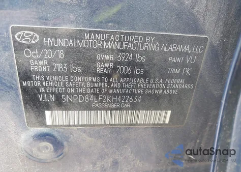 2019 Hyundai Elantra Sel from USA, damaged, VIN 5NPD84LF2KH422634